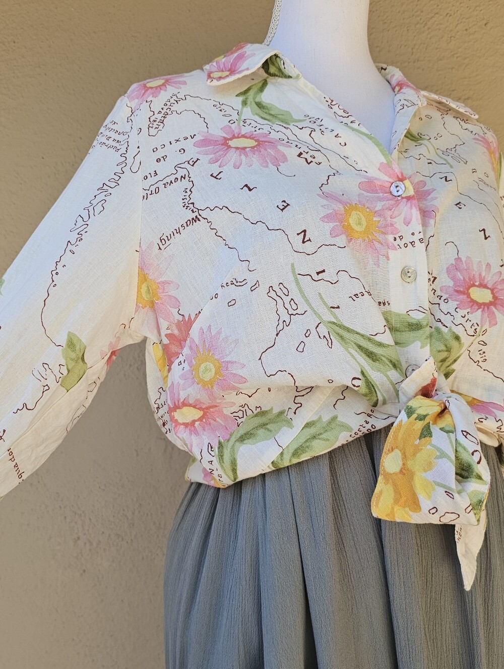 Calypso St. Barth Novelty Print Floral Vacation Destination Map 100% Linen SZ XL - Picture 5 of 15